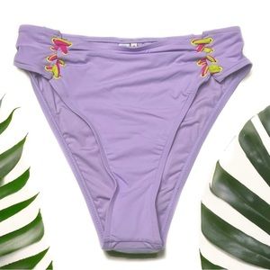 BCBGeneration High Waist Lace Up Bikini Swim Bottoms